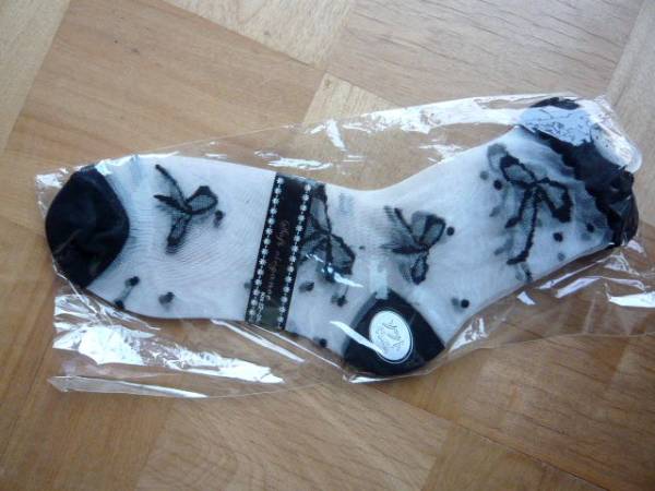 ★ レースのリボン柄 靴下 シースルー 22~24㎝ 未使用 ★拍卖