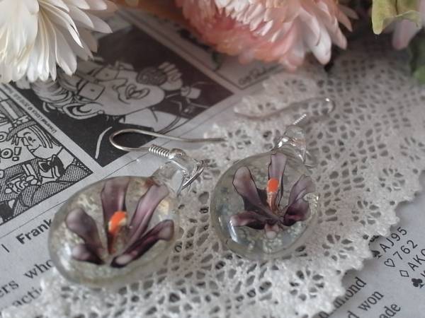 ★新商品★♪ワイン・フラワー・花・ガラスピアス♪C拍卖