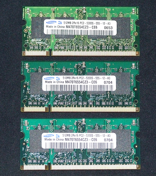 Samsung M470T6554CZ3-CE6 PC2-5300S SO 512MBx 3枚拍卖