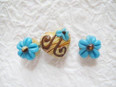 ランプワーク ハートセットベージュターコイズ拍卖