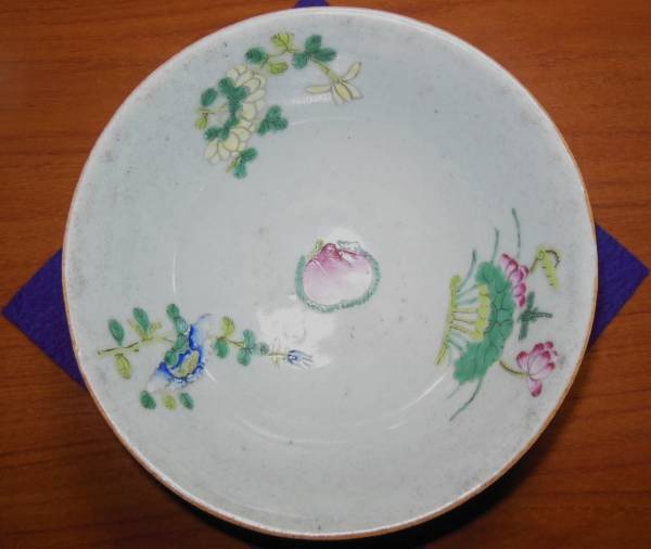 清朝末期(孫文時代) 蜻蛉蓮花鶏図 茶碗 希少手拍卖
