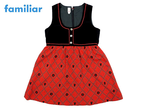 KO321★美品★FAMILIAR★希少レトロな秋冬ベロア切替ワンピース8拍卖