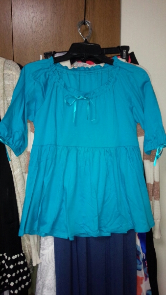 ブルー水色5分袖カットソーAライン綿100%国産M7~9号拍卖