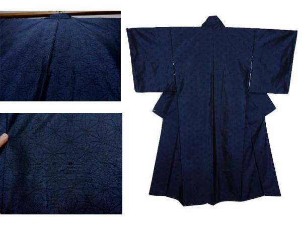 新品仕立上品★最高級 本場古代染色純藍泥大島紬 麻の葉模様♪623番♪拍卖