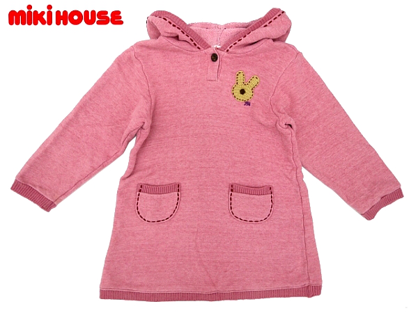 KO299★miki HOUSE★春秋冬スウェットフード長袖ワンピース 110拍卖