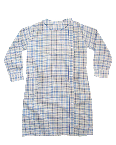 フレンチ vintage 【シャツ ワンピース】フレンチビンテージ ★ 古着 チェック柄 ノーカラー LB アンティーク拍卖