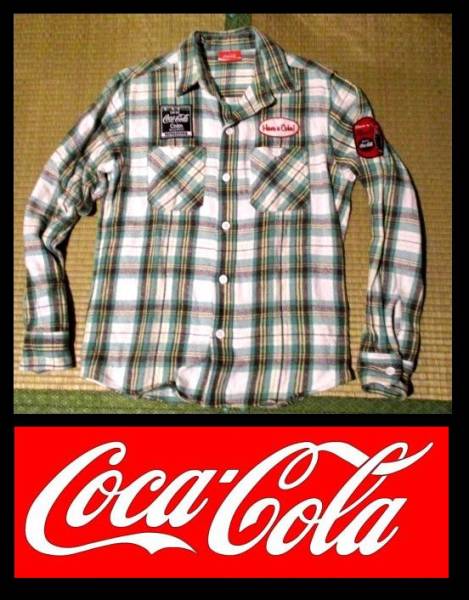 コカ・コーラ ワッペン チェック ネルシャツ Mサイズ コーラ パッチ拍卖