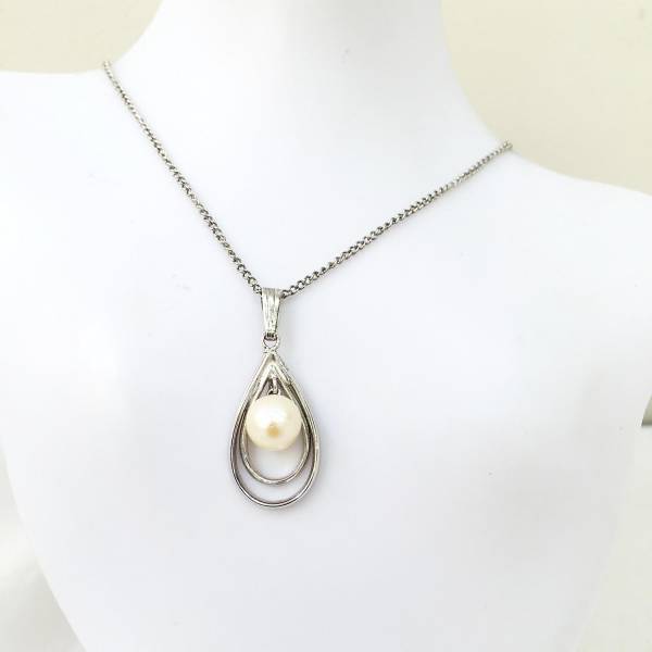 【ネックレス】約42cm パール シンプル スタイリッシュ シルバーカラー 銀色拍卖