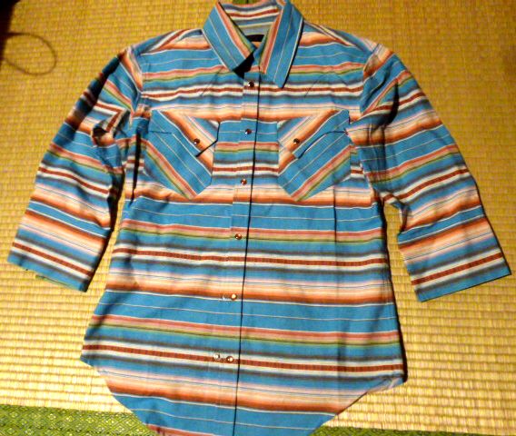 日本製 ネイティブ ボーダー ターコイズブルー シャツ Sサイズ ウェスタン MADE IN JAPAN 即決あり 早い者勝ち拍卖