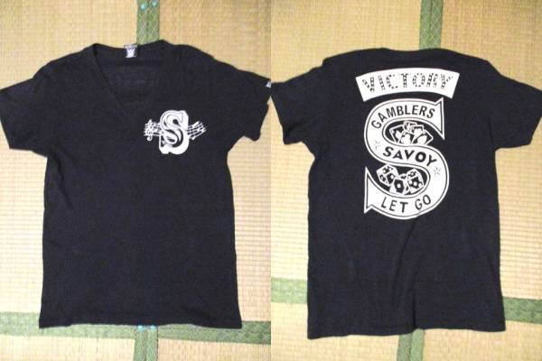 SAVOY トランプ ダイス柄 黒 Vネット Tシャツ サイズ不明 サボイ拍卖