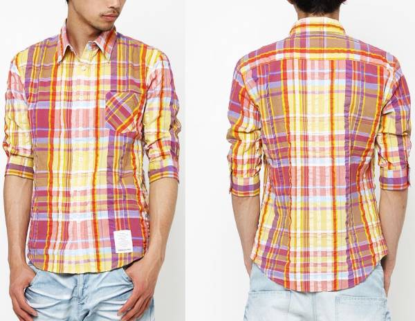 新品未使用VJS2079サイズL【VANQUISHマドラスチェック七分袖シャツ】ピンクR メンズ 紳士拍卖