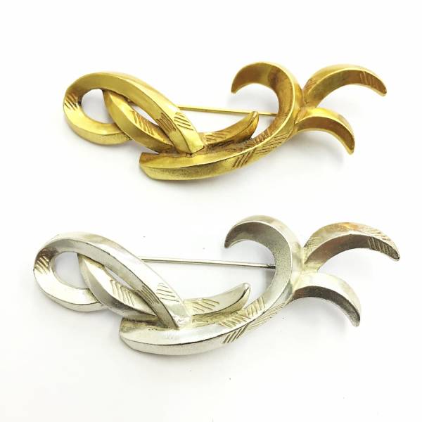 【ブローチ】セット ゴールド シルバー シンプル リボン 金色 銀色 ゴールドカラー シルバーカラー拍卖