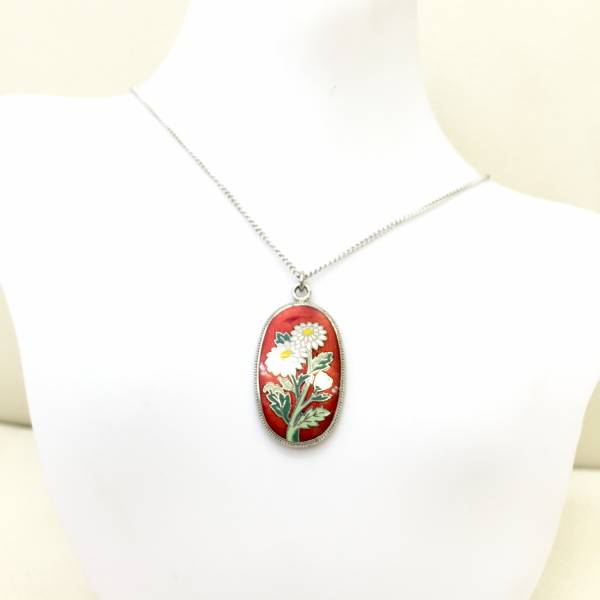 【ネックレス】約44cm 花 菊 プレート 小判型 神宮 シルバー 銀色 和風 シルバーカラー拍卖