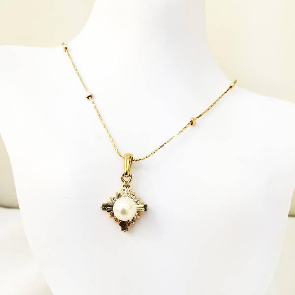 【ネックレス】約38cm ピンクのパールとキラキラストーン ゴシック ゴールド 金色拍卖