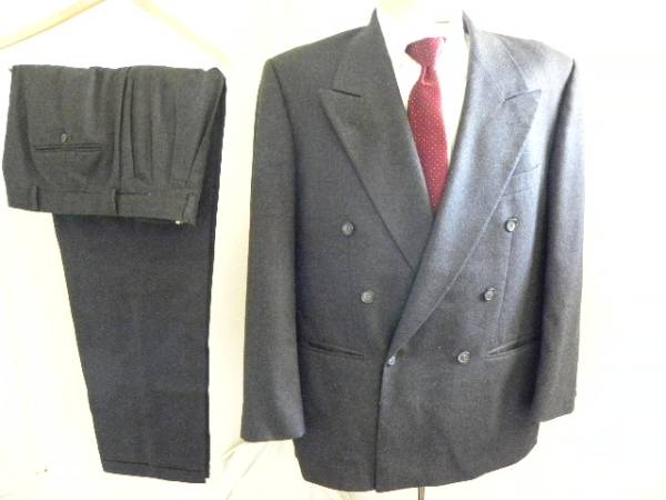 |o_o|伊製Zanetti(2n)フラノダブルスーツ170-175cmカシミヤ混拍卖