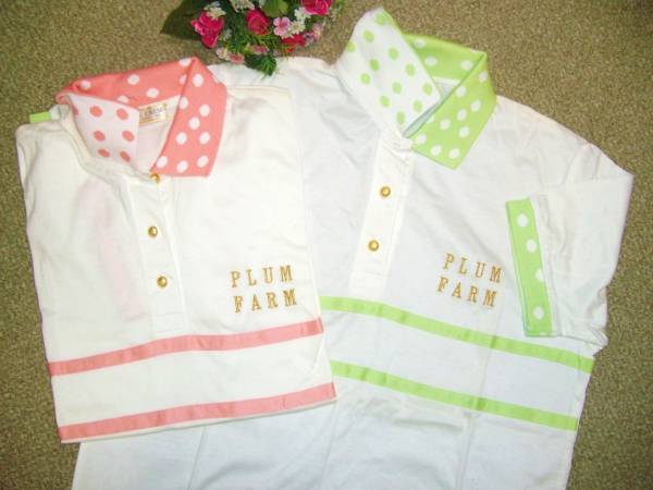 新品★金刺繍&金ボタンお上品 水玉 薄手半袖ポロシャツ2枚拍卖