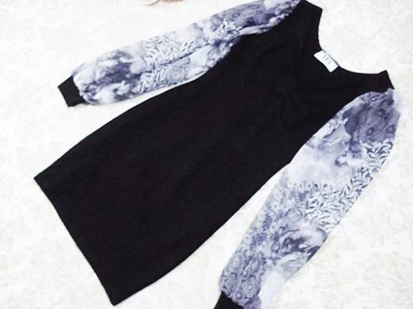 YES お洒落デザイン袖シフォンシースルーストレッチワンピ拍卖