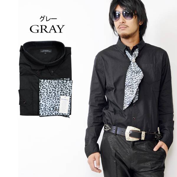 RMANICA豹柄ストール付きドレスシャツ新品黒グレーM拍卖
