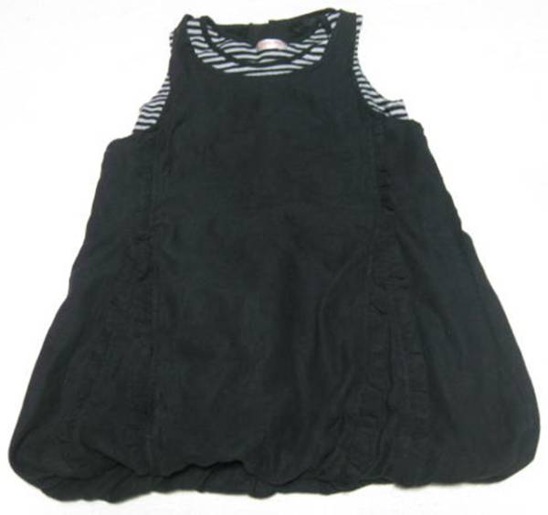 120㎝位 ノースリーブ チュニック 重ね着風 黒/黒グレーボーダー拍卖