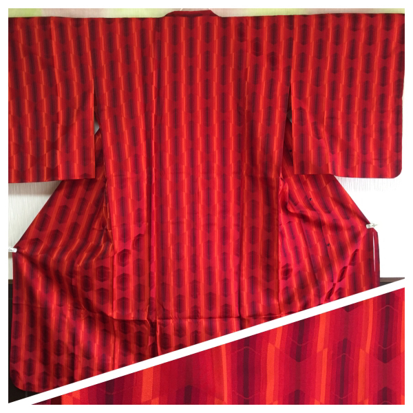 【雨コート】ポリエステル 着丈119cm 亀甲文様 朱色 091513拍卖
