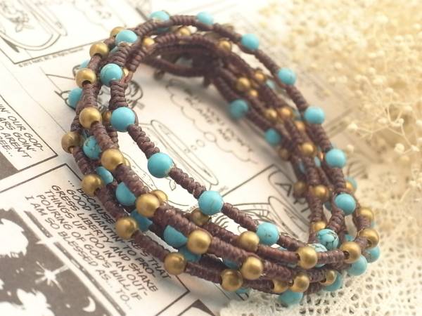 ★Wakami ワカミ風ターコイズ3連ブレスレット拍卖