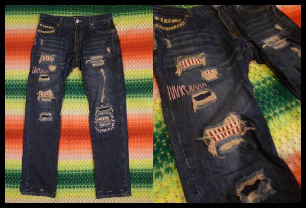 ダメージ加工 デニム リペア加工 USED ジーンズ サイズ3 パンツ拍卖