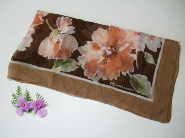 ^_^良品/ミラショーン/スカーフ/mila schon/花柄/茶色/緑/ww拍卖