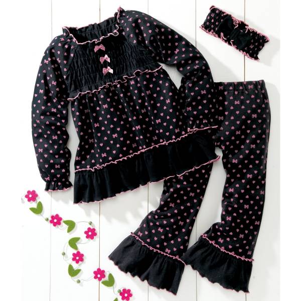 新品姫系 リボン&フリルのパジャマ&ヘアバンドセット100黒ピンク拍卖