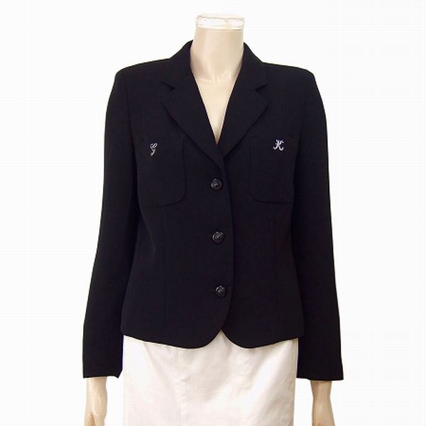 新品同様★伊太利屋*艶黒*ロゴ入ボタン×GK煌ビジュー*上級しなやかジャケット*7号(Sサイズ.36)拍卖