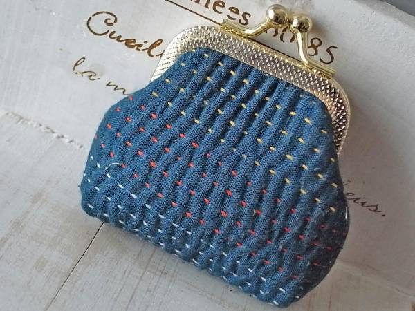 ◆新入荷◆インドシルクカンタ刺繍刺し子がま口H拍卖