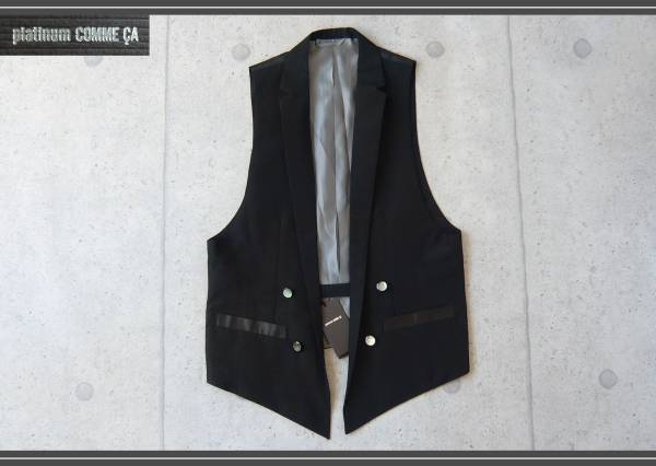 新品 プラチナコムサの人気の高級ジレM黒/ベスト 定価19950円A拍卖