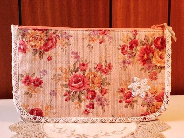 ぺたんこポーチ★ローズブーケ/オレンジ ハンドメイド 拍卖
