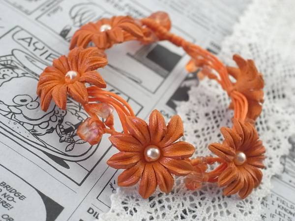 ★新入荷★◆新品◆レザーフラワー 花 ブレスレットF拍卖