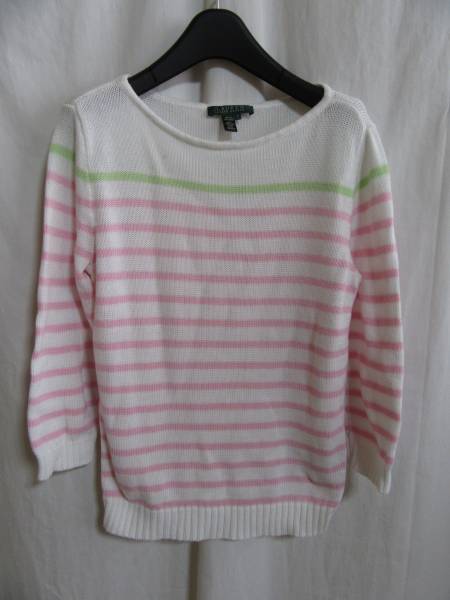 ☆☆送料無料☆☆RalphLauren☆ボートネックボーダーコットンニット☆S☆z20☆拍卖