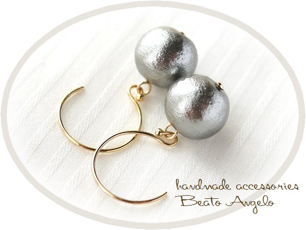 ◇◇+angelo+K14GF コットンパールのラウンドフックピアス(p-186)グレー 一粒 10mm シンプル拍卖