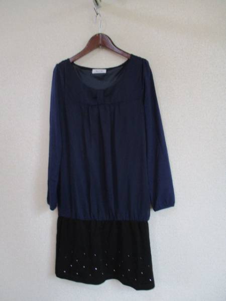 RewdeRew紺×黒異素材ワンピ(USED)91616)拍卖