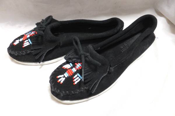 ☆☆送料無料☆☆ミネトンカ☆フリンジスウェードモカシン☆ビーズ☆23.5くらいz20拍卖