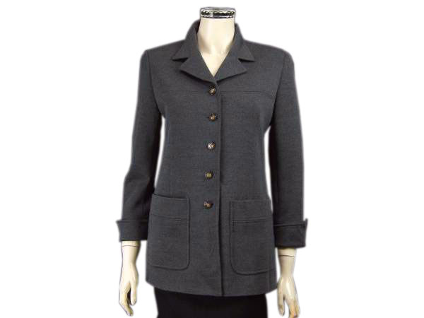 新品同様★ニナリッチ*NINA RICCI*ラピーヌ*濃グレー系*ロゴ入り輝きゴールドボタン*高級気品ジャケット*11号(Lサイズ.40)拍卖