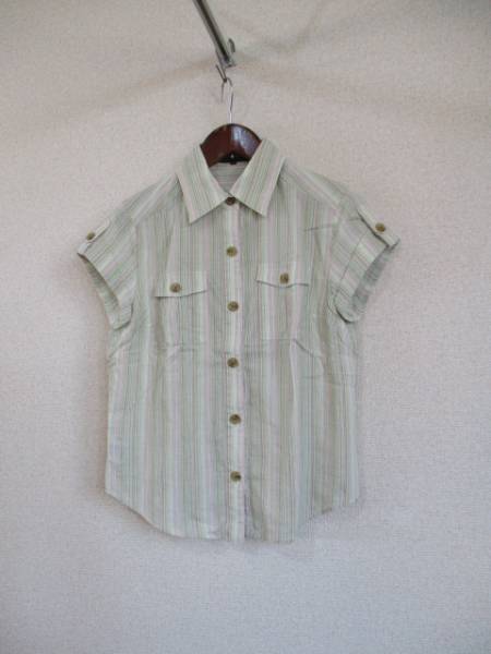 23区緑ピンク系ストライプ半袖シャツ サイズ38(USED)50716)拍卖
