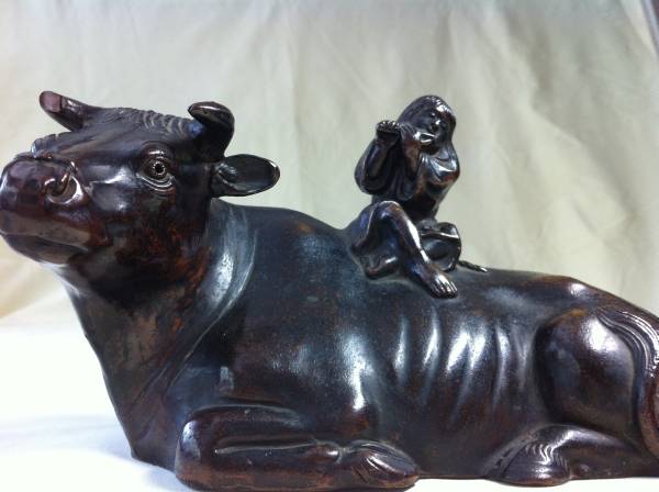 備前焼 牛と童子 置物 骨董 帰牛帰家 天神拍卖