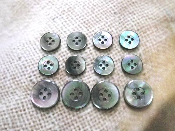 スーツ/ジャケット1着分 15mm8個 20mm4個 最高級 黒蝶貝 ボタン拍卖