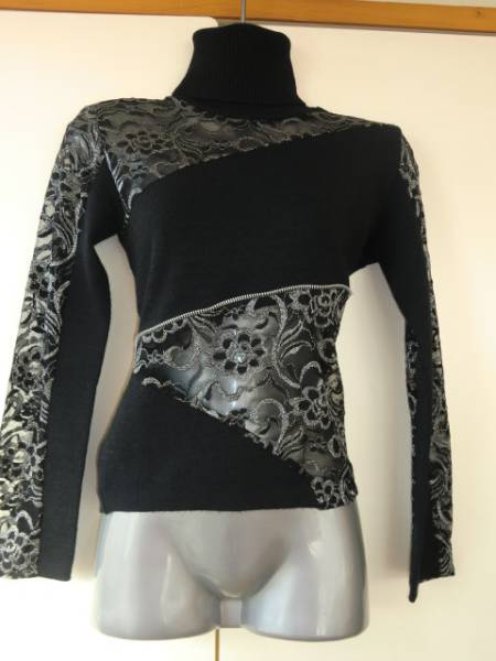 ★値下げ★インポート1点物★新品未使用フランス製ラメ刺繍ファスナー&レース使い・高級デザインセーター<M>★切手★拍卖