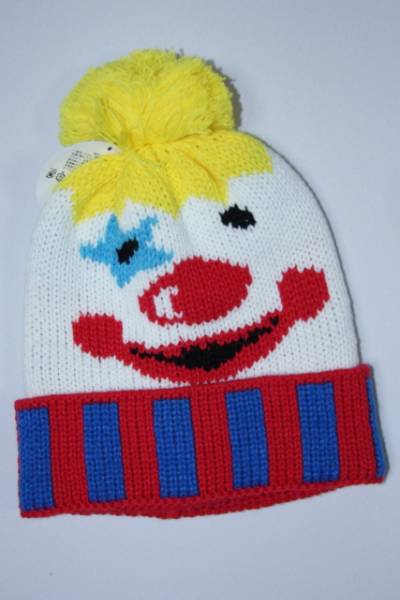 お買得!値下げ中!癒し系♪可愛いピエロ柄ボンボンキッズ子供ニット帽/キャップ拍卖