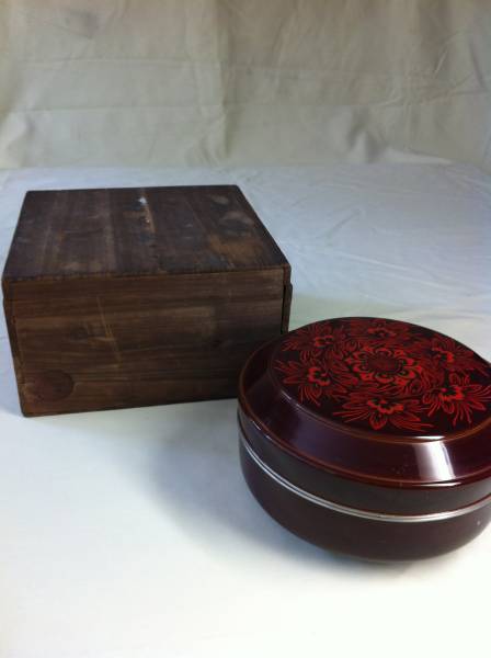 上等塗りの蓋付菓子器 桐箱入り 小物入拍卖