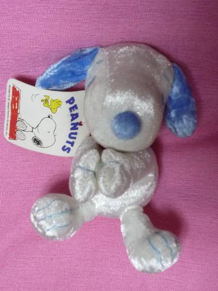 激レア!カワイイ♪光沢素材 スヌーピーぬいぐるみ ブルー&白☆拍卖