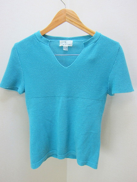 組曲 ☆ KUMIKYOKU シンプル 半袖 サマーニット Tシャツ ライトブルー 水色 2 【品良く 涼しげに♪】 シンプル 大人 カジュアル ■#F拍卖