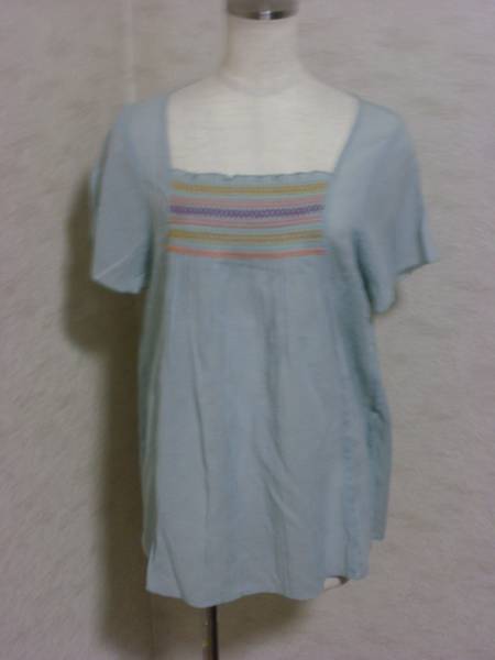 シップス SHIPS シフォントップス カットソーグリーン 刺繍拍卖