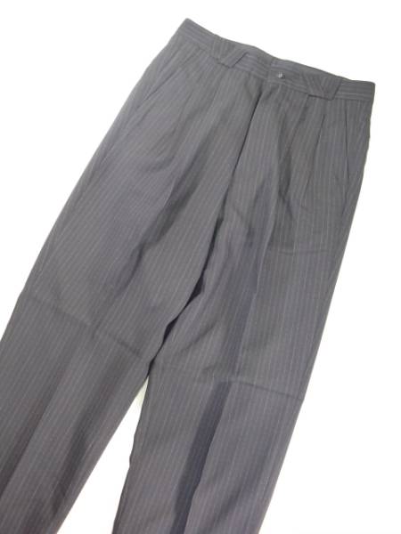 ★☆ 76 ツータック パンツ 新品 春夏秋 黒柄縞 日本製 ☆★拍卖