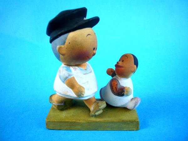 古い★フクちゃん*キヨちゃんの散歩*焼き物人形*昔昭和レトロ★拍卖