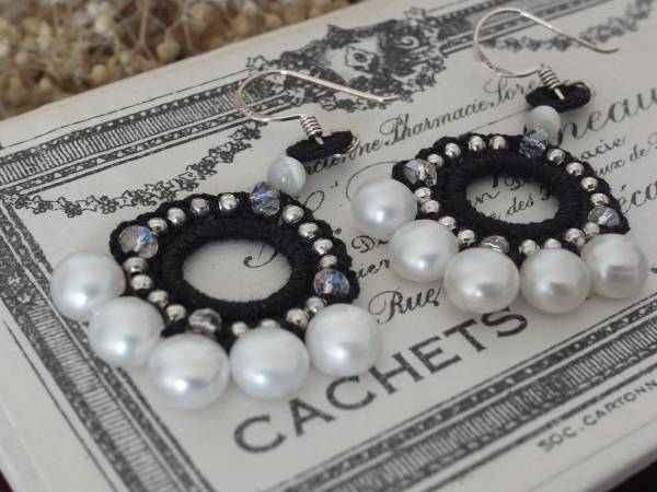 ◆新入荷◆ハンドメイドパール・クリスタルカギ針ピアスB拍卖